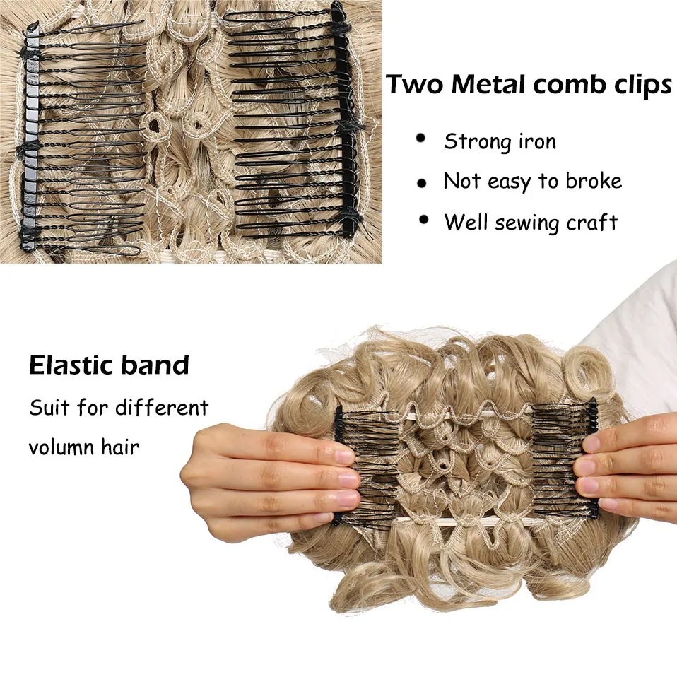  S-noilite LARGE Comb Clip In Curly Synthetic Hair Pieces Chignon Updo Cover Hairpiece Extension Hai