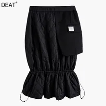 DEAT новая зимняя мода настоящая съемка женская одежда Высокая талия эластичный хлопок мягкий шнурок половина тела юбка WJ915