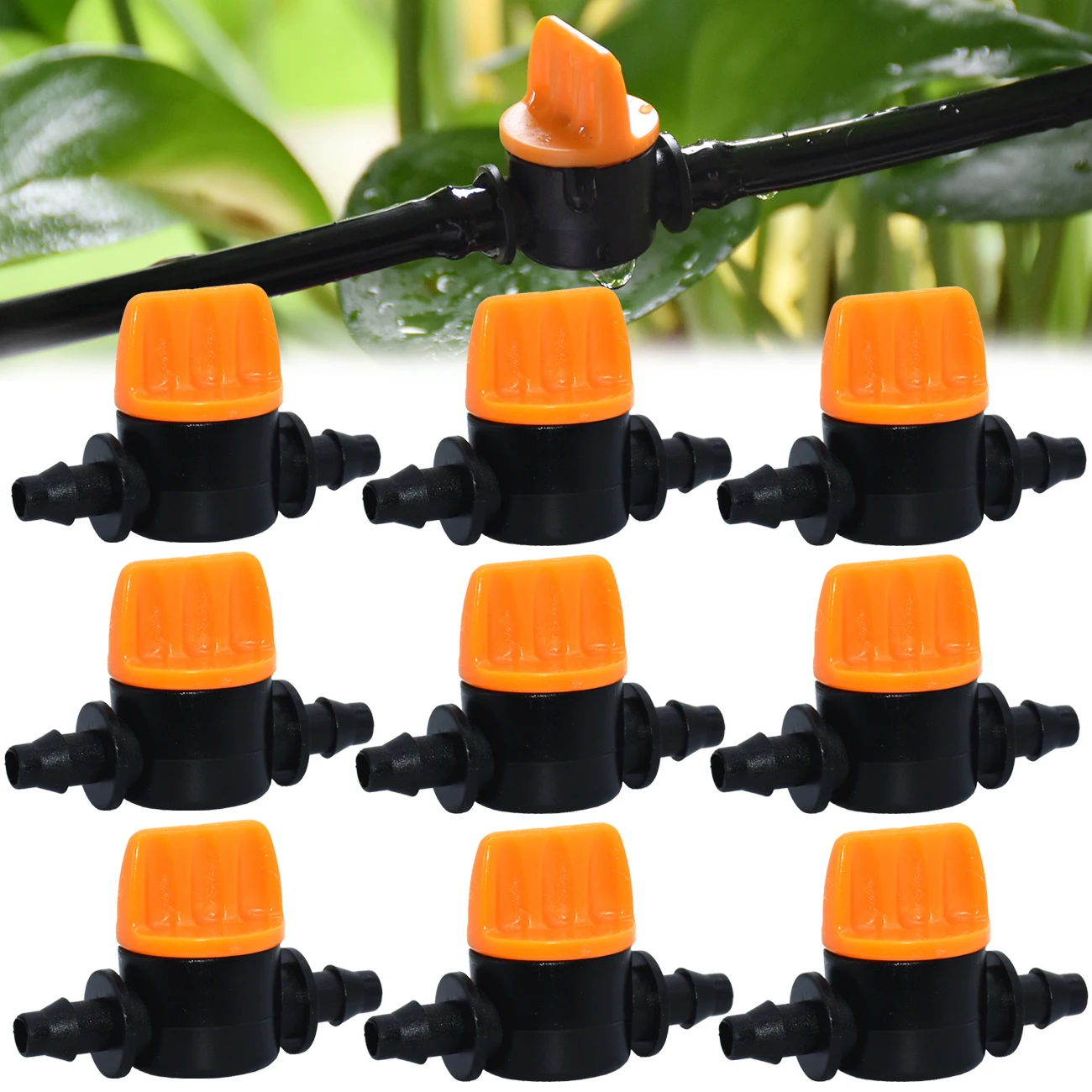 

200PCS Mini Valve with 4/7mm Hose Garden Irrigation Barbed Water flow control valve Agriculture tools Drip Irrigation Fittings