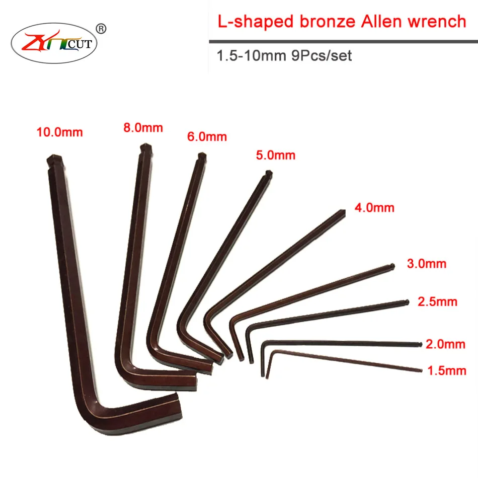 

9pcs/set 1.5 2 2.5 3 4 5 6 8 10 mm High hardness bronze L-type inner hexagonal wrench CNC turning tool accessories