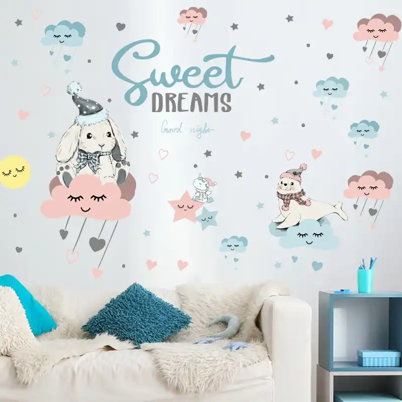 Bedroom Nursery Mural Sweet Dreams Children Wall Art Sticker Cloud Decal