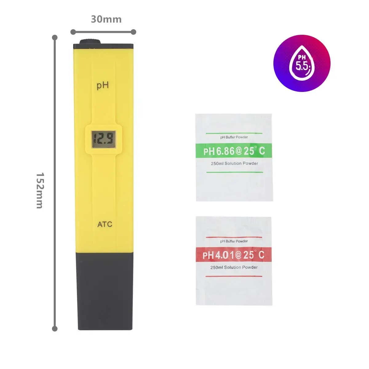 Digital PH Meter Pen PH Tester 0.01 High Accuracy with 2 Standard er Powders for Drinking Pool Soil Aquarium Water