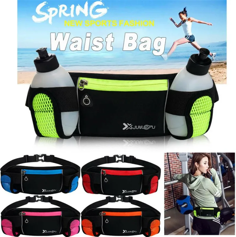

Gym Running Belt Jogging Cycling Waist Pack Pouch Camping Hydration Bladder Backpack Sports Bag With 280ML Water Bottles