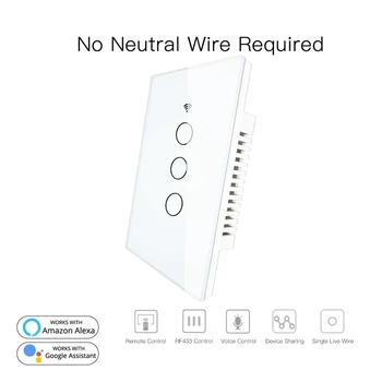 

FULL-RF433 WiFi Smart Wall Contact Switch No Neutral Wire Needed Smart Single Wire Wall Switch Work with Alexa for Google Home 1