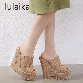 

2020 Platform Wedges High Heels Mules Slides Shoes Sexy Peep Toe Women Beach Slipper Sandals Nightclub 15 Cm Size 35-42