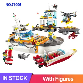 

844PCS Compatible With 60167 Coast Guard Headquarters Building Blocks City Helicopter Ship Deck Shark Model Bricks