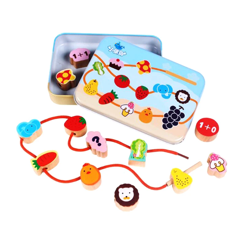 Детские деревянные игрушки DIY игрушка мультфильм фрукты животное нанизывание деревянные бусины игрушка Monterssori развивающие для детей GYH - Цвет: Vegetable Fruit