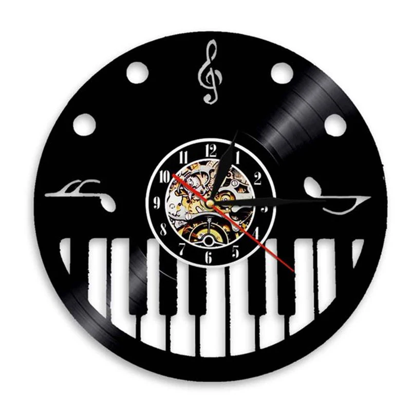 Piano Keys and Treble Clef Vinyl Record Wall Clock Modern Music Notes Lamps Decorative Lighting Watch For Player Gift | Дом и сад