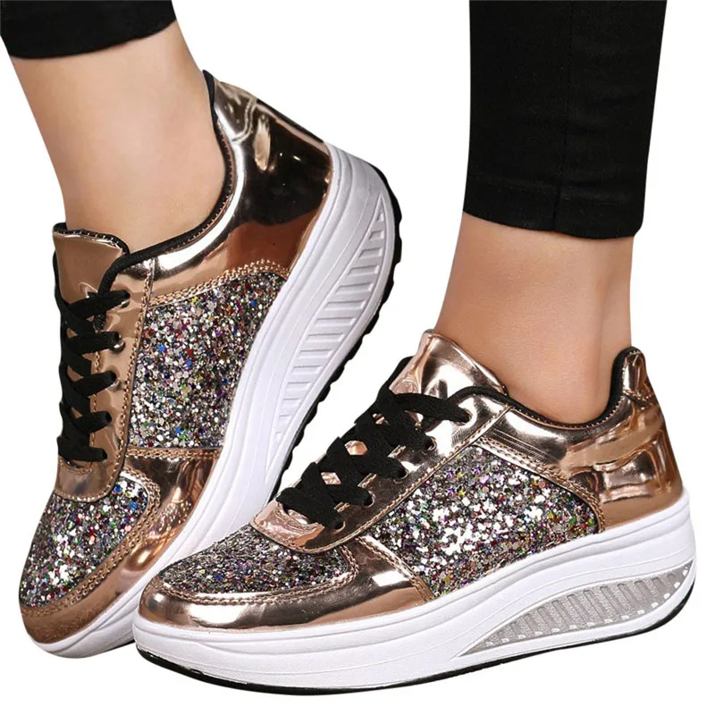 Женская обувь с блестящими пайетками; обувь на танкетке; модные кроссовки; блестящая спортивная обувь для женщин; Zapatos De Mujer; V25
