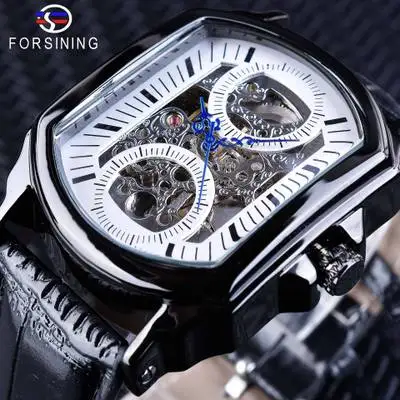 BlackWhite Новые автоматические механические часы из сплава Tourbillon, водонепроницаемые мужские часы с ремешком из натуральной кожи, мужские наручные часы - Цвет: BlackWhite