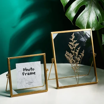 

Metal Photo Frame Creative Glass Clip Dried Flower Plant Photo Frame Home Modern Style Desk Table Vertical Decoration Gifts