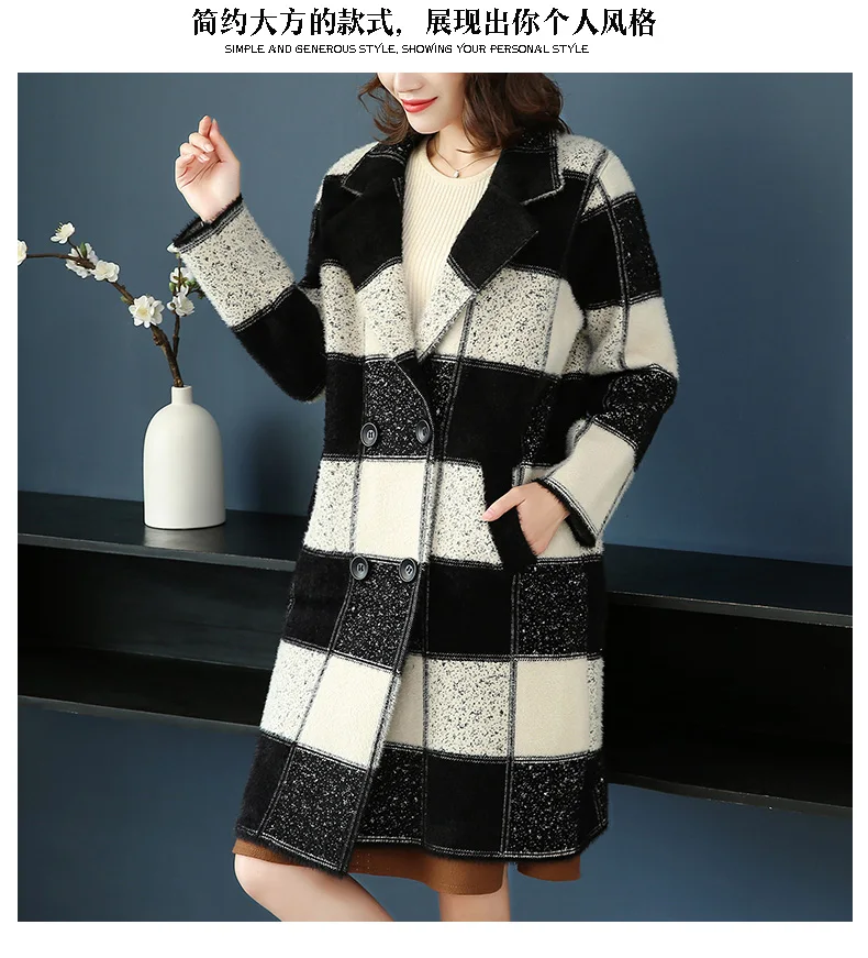 2XL Brand Coat Autumn Winter Women Coat New Classic Striped Lapel Coat Thicken Warm Loose Wild Casual Long Coat Female