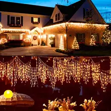 Outdoor Street Garland 5/8/12M Waterproof Connecter Icicle Lights Decors for Yard Eaves Roof Corridor Porch Gazebo UK EU Plug in