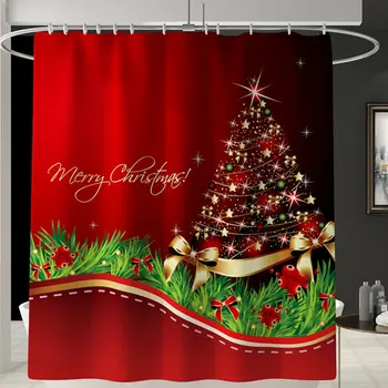 

Christmas Shower Curtain Santa Snowman Carpet Combination Bathroom Set Elk Balloon Print Pattern New Year Atmosphere Decoration