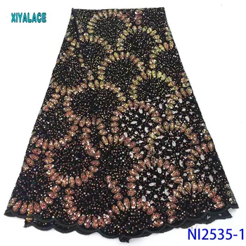 

2019 High Quality African Lace Fabric Nigerian Latest Lace sequins French Lace Fabric Bridal Lace For Party Dress YANI2535B-1