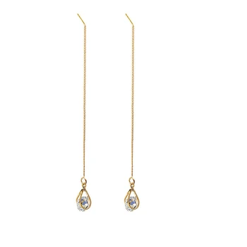 

10pair Women Earrings Zircon Water Drop Modeling Pendant Fringe Symmetric Long Earrings Drop Dangle Chain Earrings R-35