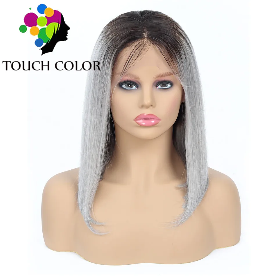Touch 13*4 Омбре человеческие волосы на кружеве Боб Парики 1B розовый серый 613 блонд бразильские прямые короткие парики боб для черных женщин Remy