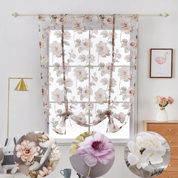 

Floral Tulle Roman Curtains Short Curtains For Kitchen Window Treatment Sheer Curtains For Living Room Belt Roman Window Curtain