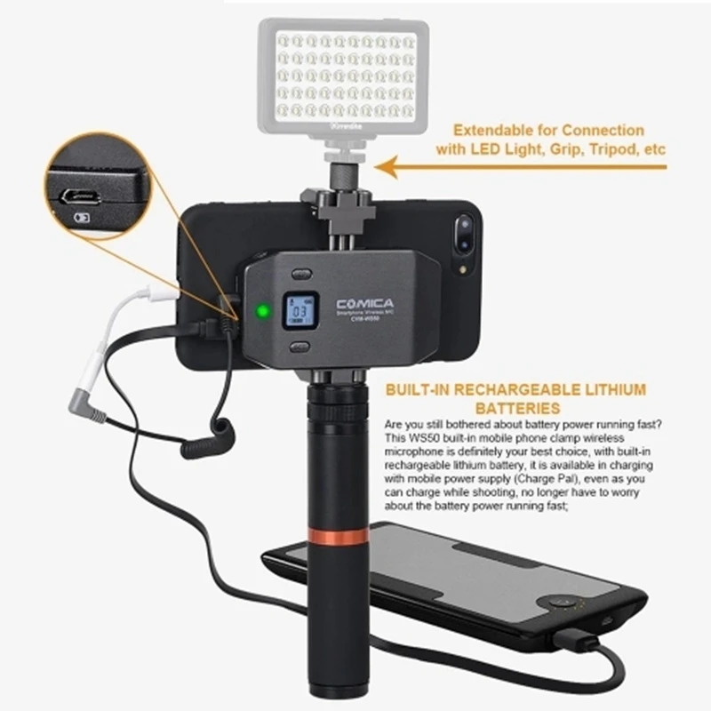  Comica Cvm-Ws50(B) 6-Channel Uhf Wireless Smartphone Lavalier Microphone System 197Ft Range with Ph