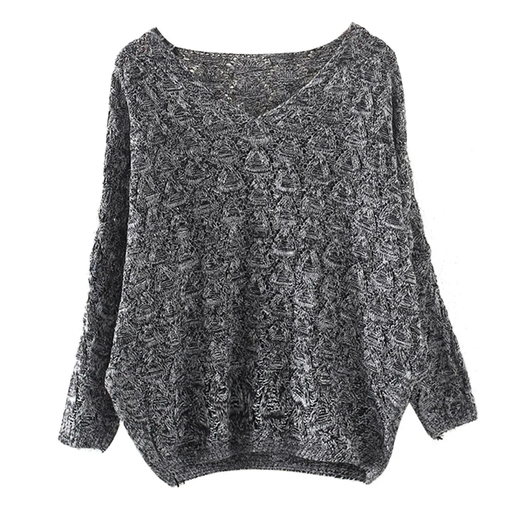 

2019 Loose Female Sweaters Women's Hollow Out Bat Long Sleeve Loose V Collar Sweater свитер Suéter cálido para mujer trui