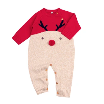 

Newborn baby cartoon Christmas Elk knitted baby romper girls boys autumn winter infant toddler cotton jumpsuit for children