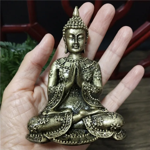 Statues de bouddha thaïlandais, décoration de maison, couleur Bronze, artisanat en résine, Sculpture de bouddha de méditation, Figurines Feng Shui, ornements 6