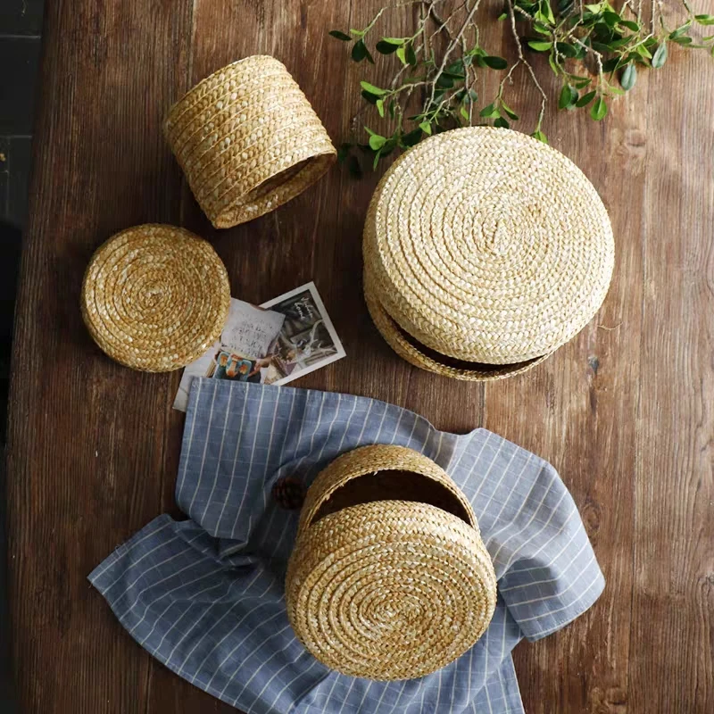 Straw Storage Basket Hampers with Lid Snack Organizer Box Dustproof Rattan Decoration Flower Bread Skep | Дом и сад