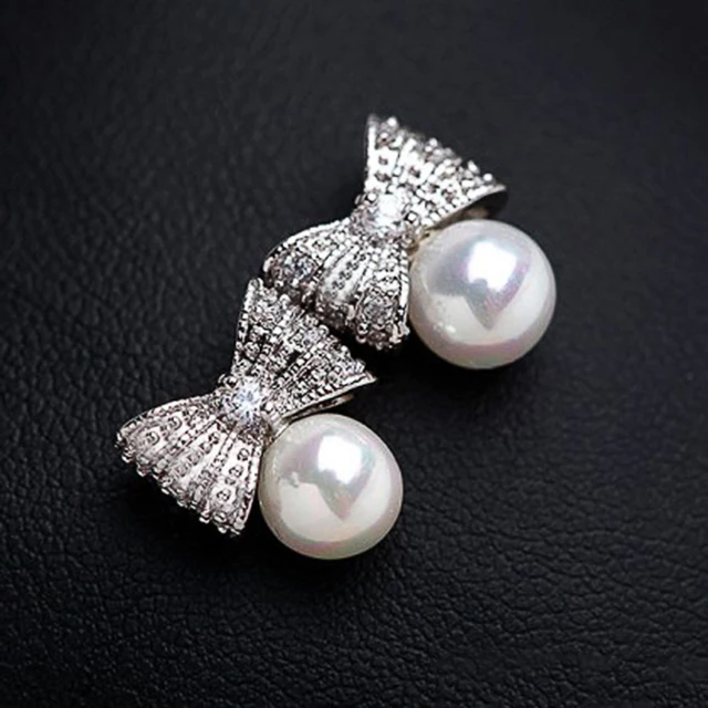 Huitan Female Bow Imitation Pearl Stud Earrings Romantic Bridal Wedding Accessories Elegant Women Earrings Gifts Fashion Jewelry 4