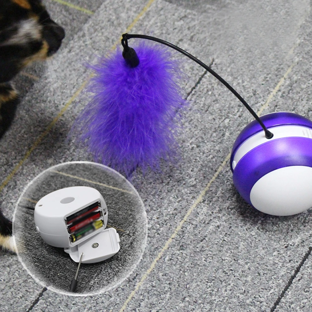 Vocal Anti Bite Rotating Interactive Training Portable Playing Cat Toy Feather Rolling Ball Funny Electric Tumbler LED Luminous