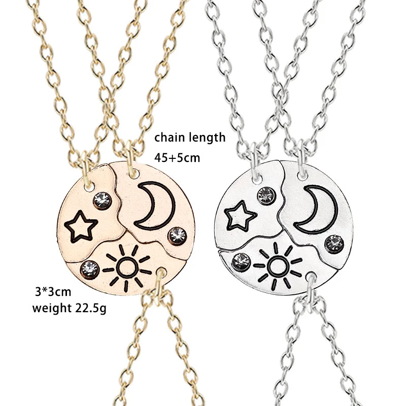 Conjunto de 3 collares con colgante Luna, sol, mejor amigo, Bff, collar de pareja de amistad, joyería de moda|Collares colgantes| -