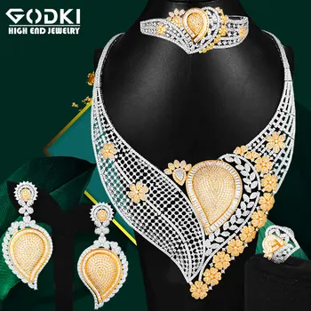 

GODKI Super BIG Luxury 4PCS Leaf Flowers Africa Cubic Zirconia Set Jewelry Set For Women Wedding Cubic Zirconia Dubai Bridal Set
