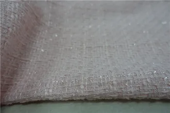 

Free ship Light pink with shinning line weaved fabric tweed fabric 59" width by 1 meter