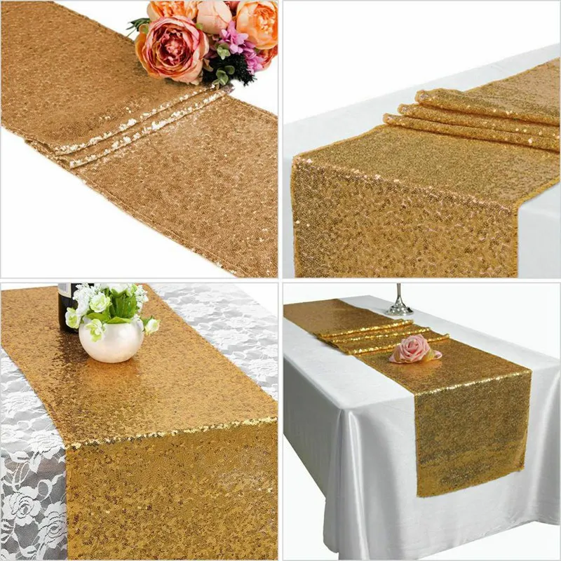 30x180cm 30x275cm Gold Rose Gold Silver Sequin Table Runner For Party 1pc Table Cloth Weddings Festival Decoration Table Runners