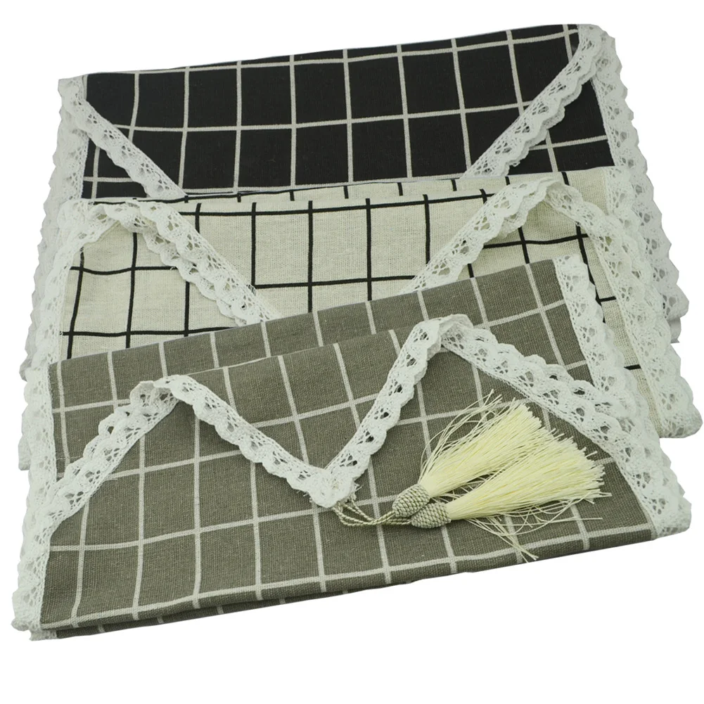 Black/white/gray Tassel Linen Cotton Table Runner Printed Lattice Home