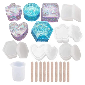 

New 5 Pcs Box Resin Molds with Lids Silicone Molds for DIY Craft Making Ashtray