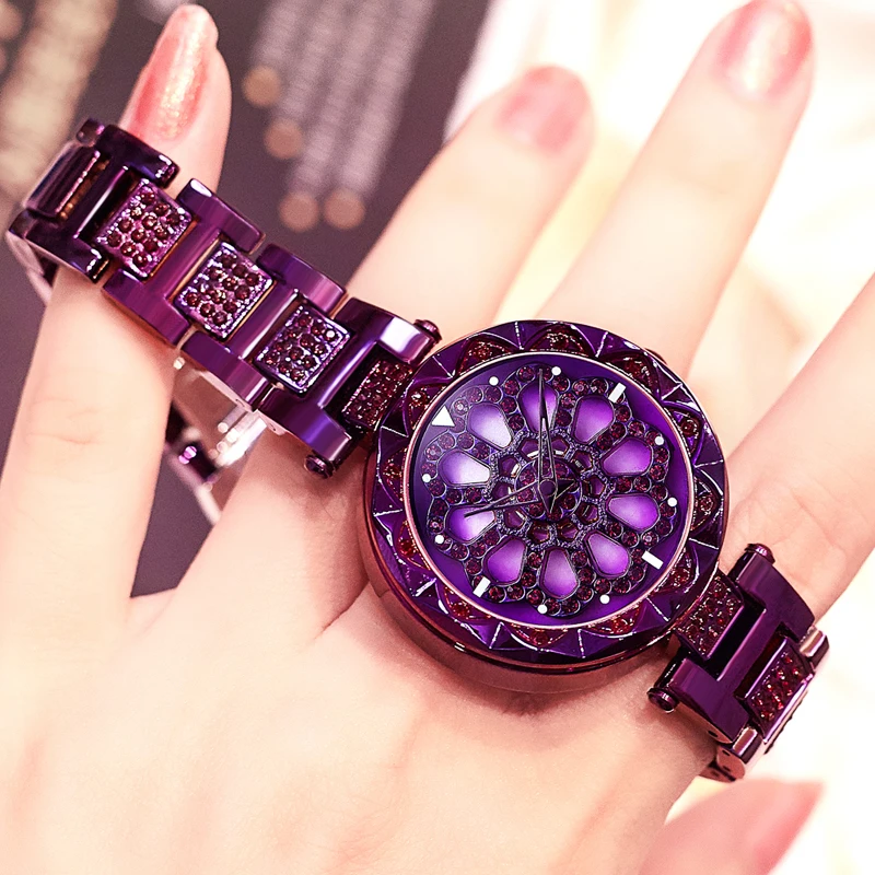 

Women's turn around waterproof watch stars 360 degree rotating Diamond quartz Watch