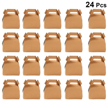 

24pcs Portable Cake Box With Handle Baking Biscuits Packing Boxes Paper Cupcake Container DIY Gift Box Sweet Case Party Supplies
