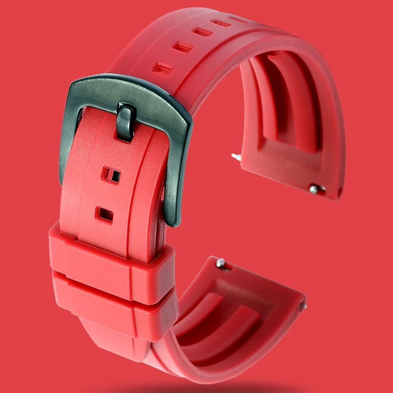 Quality Fluoro Rubber Watch Strap 18mm 20mm 22mm 24mm Sport Watchband Black Green Wristband With Quick Release Spring Bar