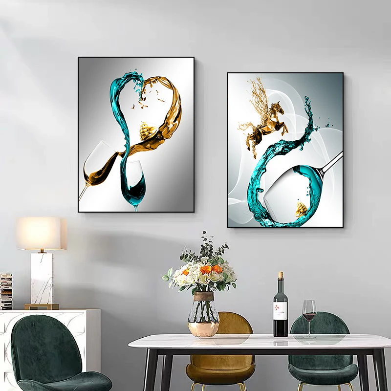 Современный абстрактный Кубок синие и желтые оттенки Художественная Картина на