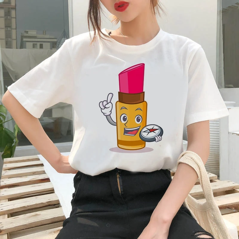 Women's T-shirt Lipstick cartoon im Print T-shirt Clothes White TShirt Harajuku Graphic T-shirt Fashion Landscape T-shirt Female