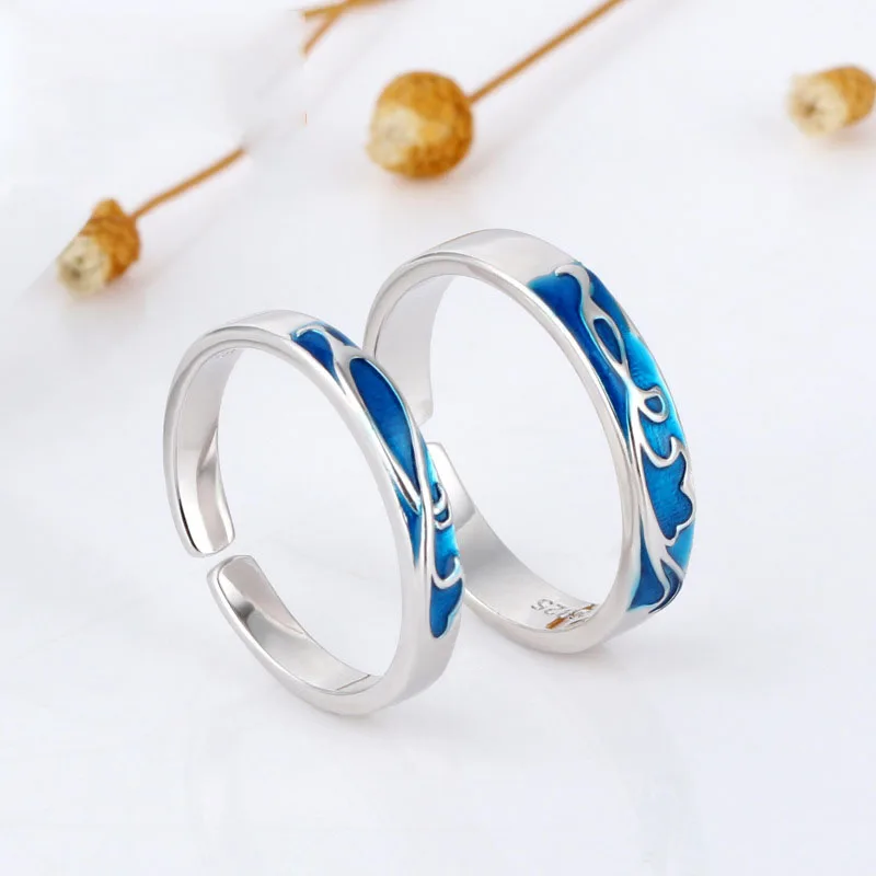 

Leouerry 925 Sterling Silver Blue Cloud Sea Couple Rings Original Elegant Lovers Valentine's Day Jewelry Gift