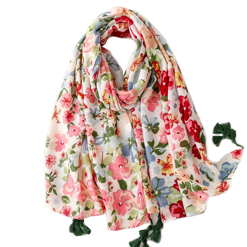 

2021 Красивый хлопковый шарф с цветочным принтом омбре с кисточками шали Длинные шарфы с цветочным принтом Бесплатная доставка