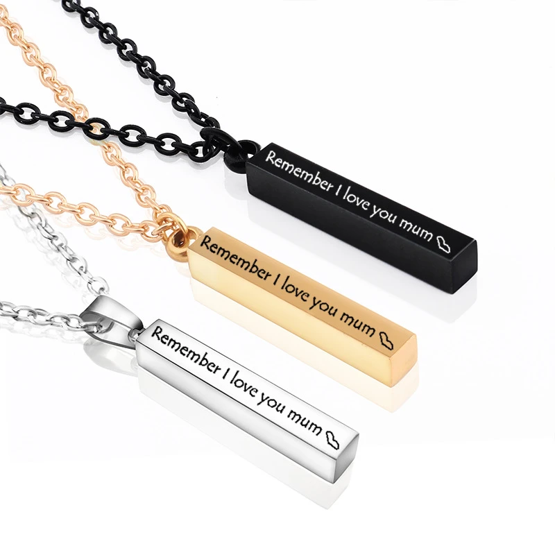 Personalised Stainless Steel Name Bar Pendant Necklace Special Jewelry Gift