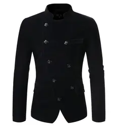 Мужской приталенный двубортный блейзер с воротником-стойкой мужской пиджак модные блейзеры Мужское пальто деловые свадебные Большие
