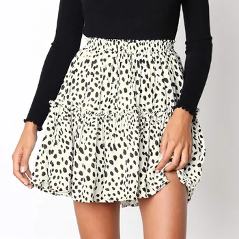 

Casual Vintage Printed Women Mini Skirts 2020 Summer Pleated A-Line Skirts Leopard High Waist Sexy Bohemian Laies Short Skirts