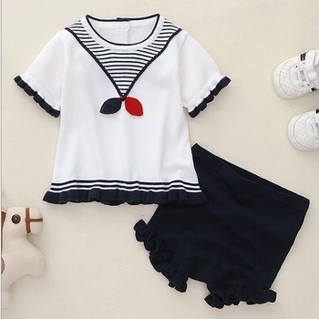 

New Infant Girls Clothing Sets Kids Suit 2020 Baby Girl Cute Bow knot Short Sleeve Stripe Sets 2Pcs Fashion Clothes