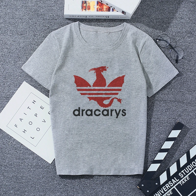 Новинка Dracarys «Игры престолов» Женская футболка женская летняя футболка с принтом дракона серые повседневные уличные модные футболки - Цвет: 2555