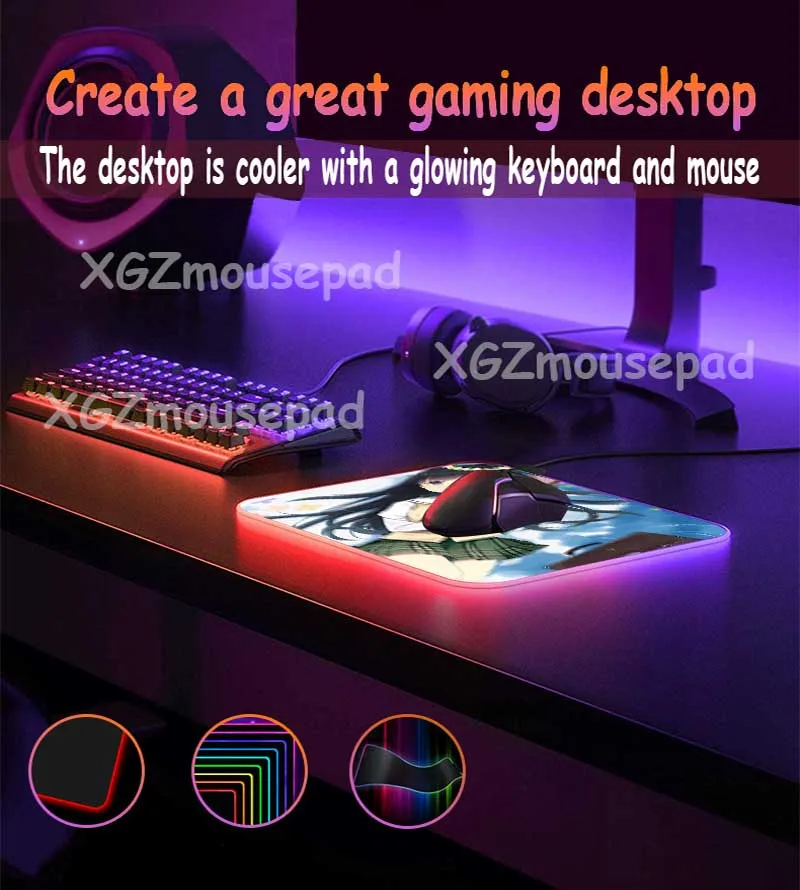 XGZ аниме гирлянда милый студенческий пользовательский большой RGB коврик для мыши черный замок край компьютерный стол коврик скорость натуральный каучук нескользящий Xxl
