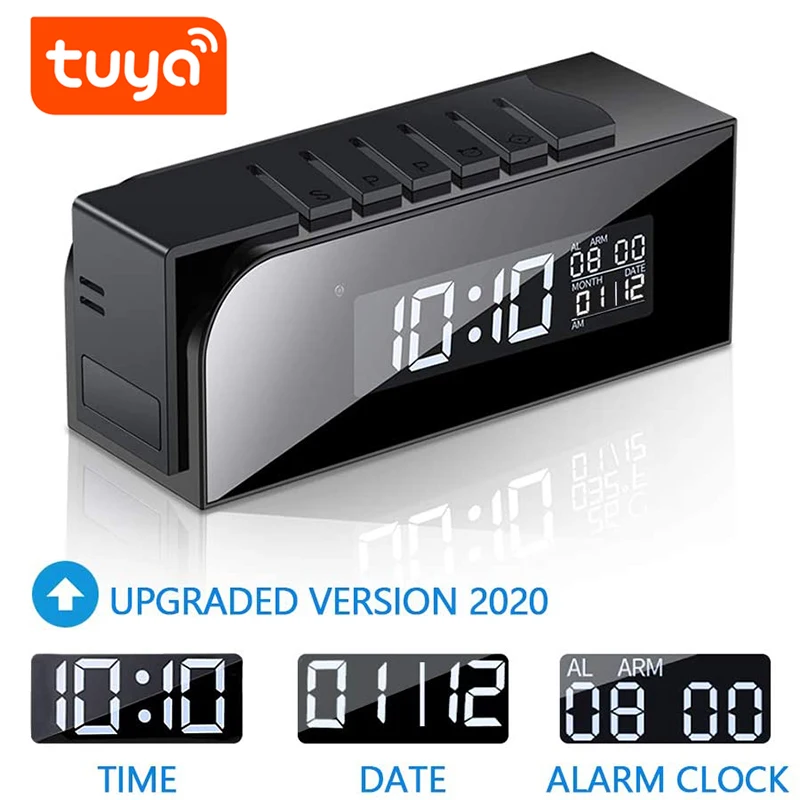 Yoothi Tuya Digital Clock Camera WIFI Night Vision Smart Home Security Camera IP Surveillance Mini WIFI IP Camera Full HD 1080P