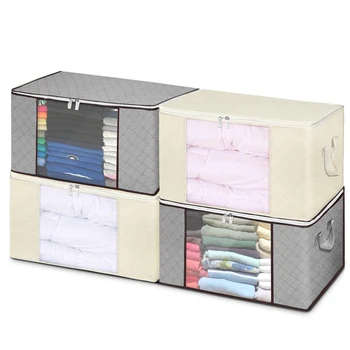 

Foldable Storage Bag Organizers Clothing Blankets Bins Boxes Stackable Zippered Container with Large Clear Window and Carry Hand